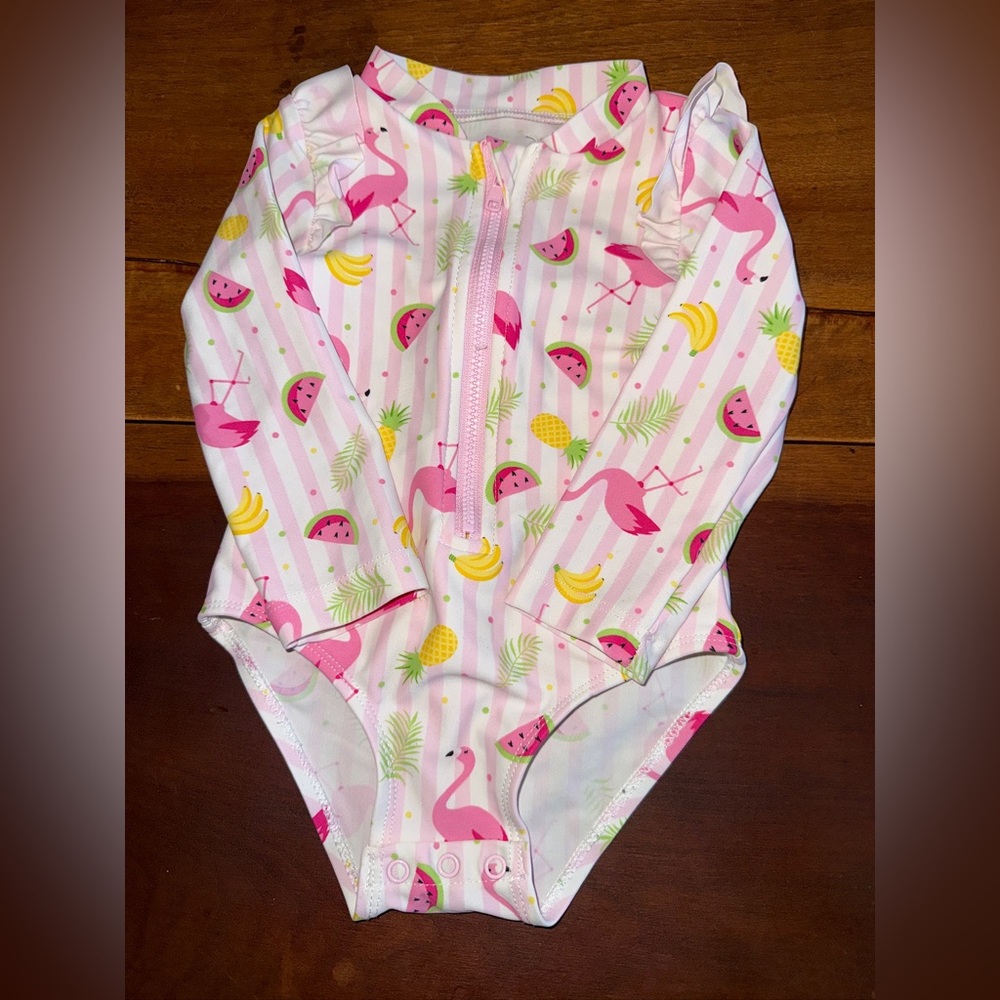 Little Me Pink Flamingo and Fruit Baby Bodysuit